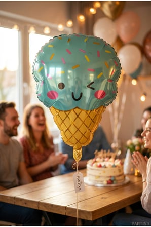 Dondurma Figürlü Mavi Folyo Balon Erkek Çocuk Doğum Günü Parti Süsleme Ice Cream Konsept Dekorasyon