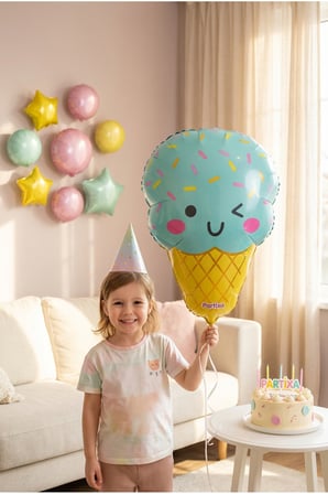 Dondurma Figürlü Mavi Folyo Balon Erkek Çocuk Doğum Günü Parti Süsleme Ice Cream Konsept Dekorasyon