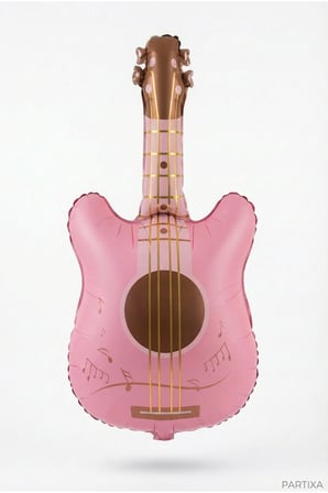 Retro Mat Pembe Gitar Folyo Balon 46x89 cm Müzik Temalı Doğum Günü Parti Süsü