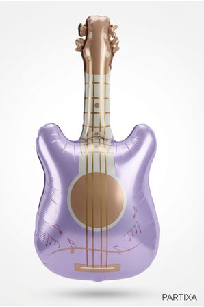 Retro Mat Lila Gitar Folyo Balon 46x89 cm Müzik Temalı Doğum Günü Parti Süsü
