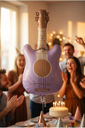 Retro Mat Lila Gitar Folyo Balon 46x89 cm Müzik Temalı Doğum Günü Parti Süsü