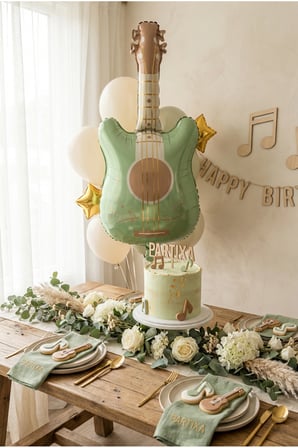 Retro Mat Yeşil Gitar Folyo Balon 46x89 cm Müzik Temalı Doğum Günü Parti Süsü