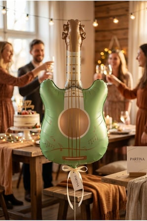 Retro Mat Yeşil Gitar Folyo Balon 46x89 cm Müzik Temalı Doğum Günü Parti Süsü
