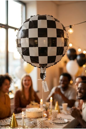 Siyah Beyaz Dama Desenli Yuvarlak Folyo Balon 18 inç Parti Süsü