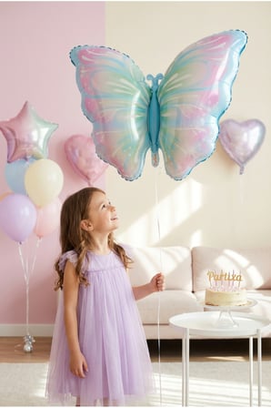 Pembe Mavi Kelebek Folyo Balon 82x52 cm Kelebek Temalı Doğum Günü Parti Süsü