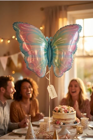 Pembe Mavi Kelebek Folyo Balon 82x52 cm Kelebek Temalı Doğum Günü Parti Süsü