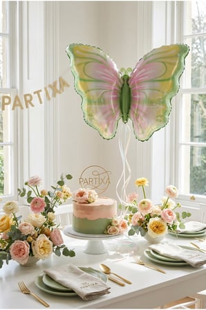 Sarı Yeşil Kelebek Folyo Balon 82x52 cm Kelebek Temalı Doğum Günü Parti Süsü