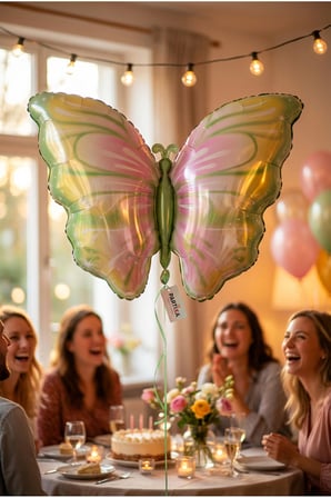 Sarı Yeşil Kelebek Folyo Balon 82x52 cm Kelebek Temalı Doğum Günü Parti Süsü