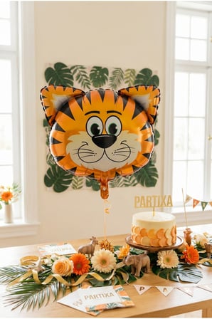 Safari Kaplan Kafa Folyo Balon 35x41 cm Safari Temalı Çocuk Doğum Günü Parti Süsü