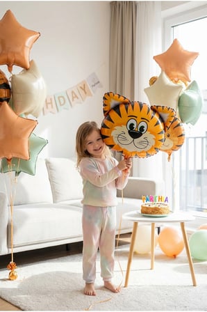 Safari Kaplan Kafa Folyo Balon 35x41 cm Safari Temalı Çocuk Doğum Günü Parti Süsü