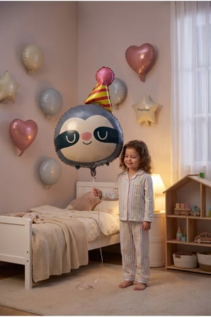 Şapkalı Safari Tembel Hayvan Kafa Folyo Balon 71x48 cm Safari Temalı Çocuk Doğum Günü Parti Süsü