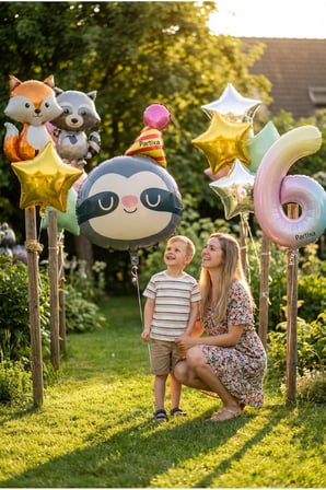 Şapkalı Safari Tembel Hayvan Kafa Folyo Balon 71x48 cm Safari Temalı Çocuk Doğum Günü Parti Süsü
