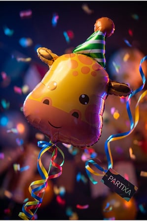 Şapkalı Safari Zürafa Kafa Folyo Balon 80x56 cm Safari Temalı Çocuk Doğum Günü Parti Süsü