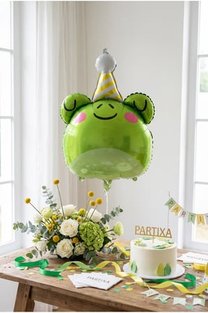 Şapkalı Safari Kurbağa Kafa Folyo Balon 73x52 cm Safari Temalı Çocuk Doğum Günü Parti Süsü