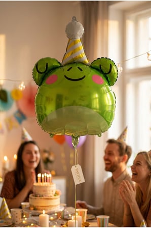 Şapkalı Safari Kurbağa Kafa Folyo Balon 73x52 cm Safari Temalı Çocuk Doğum Günü Parti Süsü