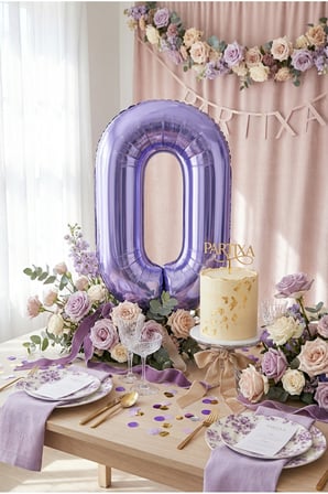 32 İnç Mor Rakam 0 Folyo Balon
