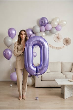 32 İnç Mor Rakam 0 Folyo Balon