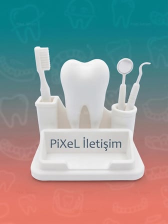 PiXeL İletişim 3D Tasarım Diş Hekimi Dişçi Temalı Diş Şeklinde Masaüstü Kartvizitlik
