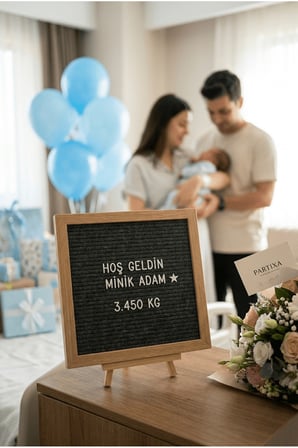 Ahşap Harfli Yazı Panosu 25,5x25,5 cm Premium Gerçek Çam Çerçeve 340 Parça Harf Seti Standlı Duvara Asılabilir Keçe İçli