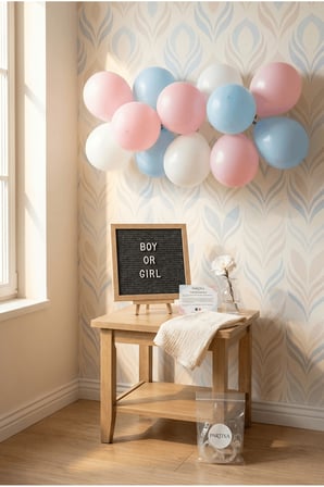 Gender Reveal Cinsiyet Partisi Süsleme Mini Set Kız mı Erkek mi Keçe Yazı Panosu Standlı Balon Zincirli