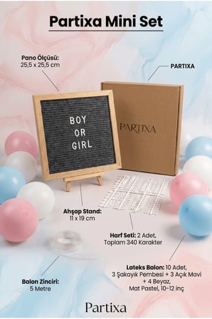 Gender Reveal Cinsiyet Partisi Süsleme Mini Set Kız mı Erkek mi Keçe Yazı Panosu Standlı Balon Zincirli