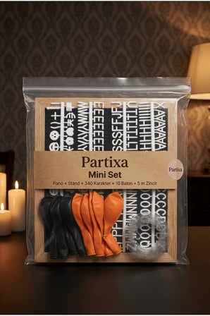 Cadılar Bayramı Halloween Süsleme Mini Set Siyah Keçe Yazı Panosu Standlı Balon Zincirli