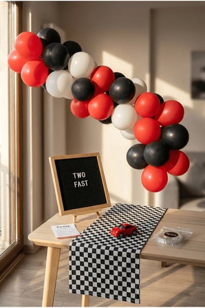 Yarış Arabası Doğum Günü Süsleme Classic Set Siyah Keçe Yazı Panosu Standlı Pompa Balon Zincirli