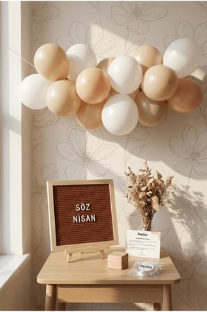 Nişan Söz Süsleme Mini Set Kahve Keçe Yazı Panosu Standlı Balon Zincirli