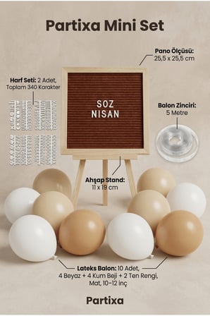 Nişan Söz Süsleme Mini Set Kahve Keçe Yazı Panosu Standlı Balon Zincirli