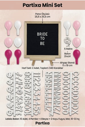 Bekarlığa Veda Bride To Be Süsleme Mini Set Siyah Keçe Yazı Panosu Standlı Balon Zincirli
