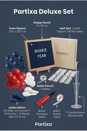 Yılın Çaylağı 1 Yaş Doğum Günü Süsleme Deluxe Set Koyu Mavi Keçe Yazı Panosu Standlı Balon Zincirli 7li Şeffaf Balon Standlı Spor Seti