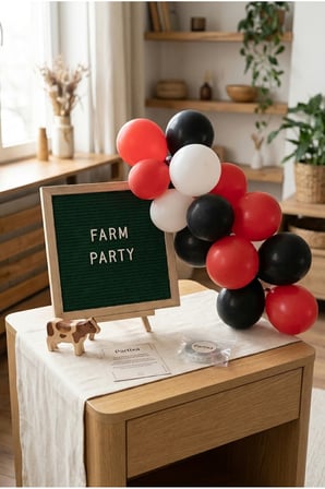 Çiftlik Hayvanları Temalı Doğum Günü Süsleme Mini Set Koyu Yeşil Keçe Yazı Panosu Standlı Balon Zincirli