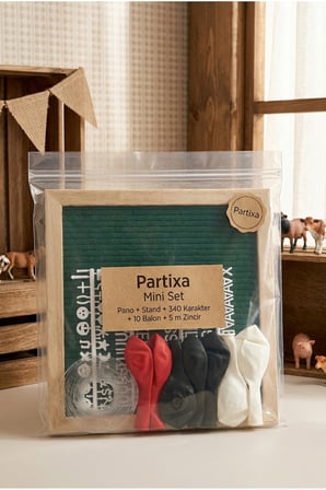 Çiftlik Hayvanları Temalı Doğum Günü Süsleme Mini Set Koyu Yeşil Keçe Yazı Panosu Standlı Balon Zincirli