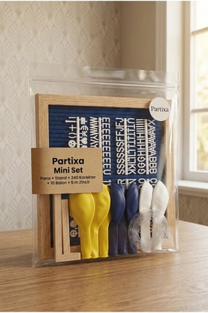 Sarı Lacivert Taraftar Süsleme Mini Set Koyu Mavi Keçe Yazı Panosu Standlı Balon Zincirli Taraftar Doğum Günü Seti