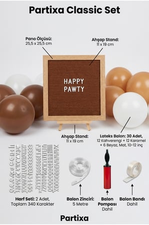 Kedi Köpek Doğum Günü Süsleme Classic Set Kahve Keçe Yazı Panosu Standlı Balon Zincirli Patili Parti Seti