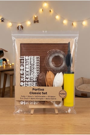 Kedi Köpek Doğum Günü Süsleme Classic Set Kahve Keçe Yazı Panosu Standlı Balon Zincirli Patili Parti Seti