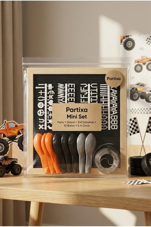 Dev Teker Monster Truck Temalı Doğum Günü Süsleme Mini Set Siyah Keçe Yazı Panosu Standlı Balon Zincirli Araba Konsepti