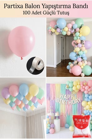 3'lü Balon Süsleme Seti | 5 Metre Balon Zinciri + 100'lü Yapıştırma Bandı + 25 cm Balon Pompası