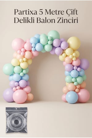 3'lü Balon Süsleme Seti | 5 Metre Balon Zinciri + 100'lü Yapıştırma Bandı + 25 cm Balon Pompası