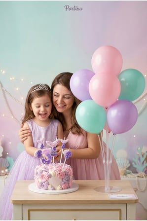 Deniz Kızı Temalı Simli Rakam Mum ve Balon Standı Seti - Doğum Günü Parti Süsleme Paketi (0-9 Yaş)