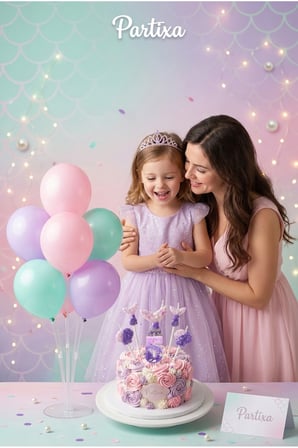 Deniz Kızı Temalı Simli Rakam Mum ve Balon Standı Seti - Doğum Günü Parti Süsleme Paketi (0-9 Yaş)