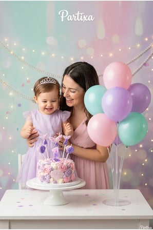 Deniz Kızı Temalı Simli Rakam Mum ve Balon Standı Seti - Doğum Günü Parti Süsleme Paketi (0-9 Yaş)