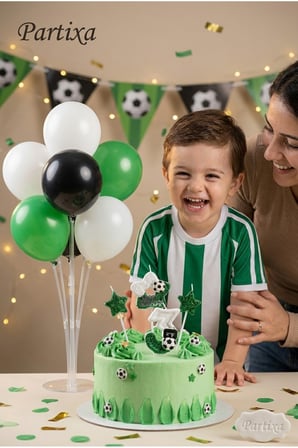 Futbol Temalı Rakam Mum ve Balon Standı Seti - Erkek Çocuk Doğum Günü Parti Süsleri (0-9 Yaş)