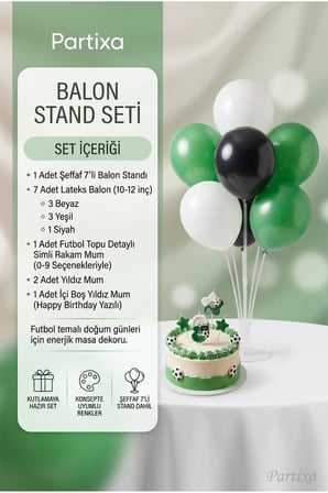 Futbol Temalı Rakam Mum ve Balon Standı Seti - Erkek Çocuk Doğum Günü Parti Süsleri (0-9 Yaş)