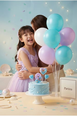Deniz Kızı Kuyruğu Kalp Rakam Mum ve Balon Standı Seti - Kız Çocuk Doğum Günü Parti Süsleri