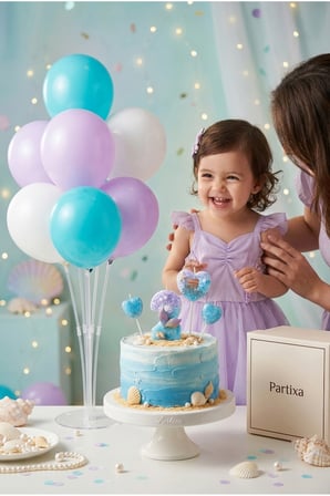 Deniz Kızı Kuyruğu Kalp Rakam Mum ve Balon Standı Seti - Kız Çocuk Doğum Günü Parti Süsleri