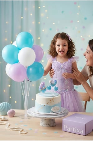 Deniz Kızı Kuyruğu Kalp Rakam Mum ve Balon Standı Seti - Kız Çocuk Doğum Günü Parti Süsleri