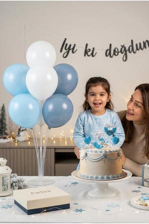 Kar Tanesi Konsept Rakamlı Pasta Mumu & Balon Stand Seti - Doğum Günü Süsleme