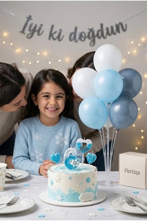 Kar Tanesi Konsept Rakamlı Pasta Mumu & Balon Stand Seti - Doğum Günü Süsleme