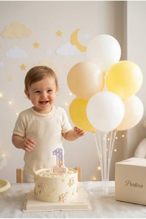 Sarı Baby Temalı Rakam Mum ve Balon Standı Seti - Doğum Günü Parti Süsleme Paketi (0-9 Yaş)